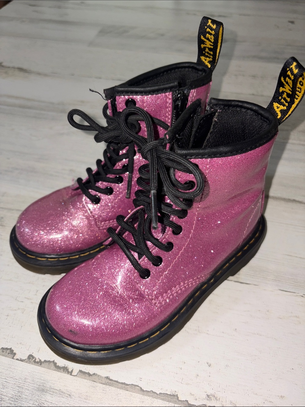 Dr. Martens Pink Glitter 8-Eye Lace-Up Boots with Black Soles - Picture 4 of 9